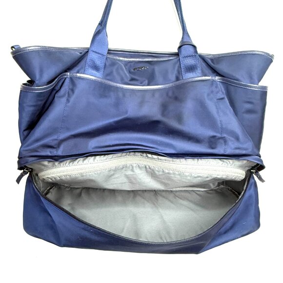 Tumi Nylon Double Leather Handles Zip Top Travel Carry On Tote Bag Womens Blue - Picture 6 of 13